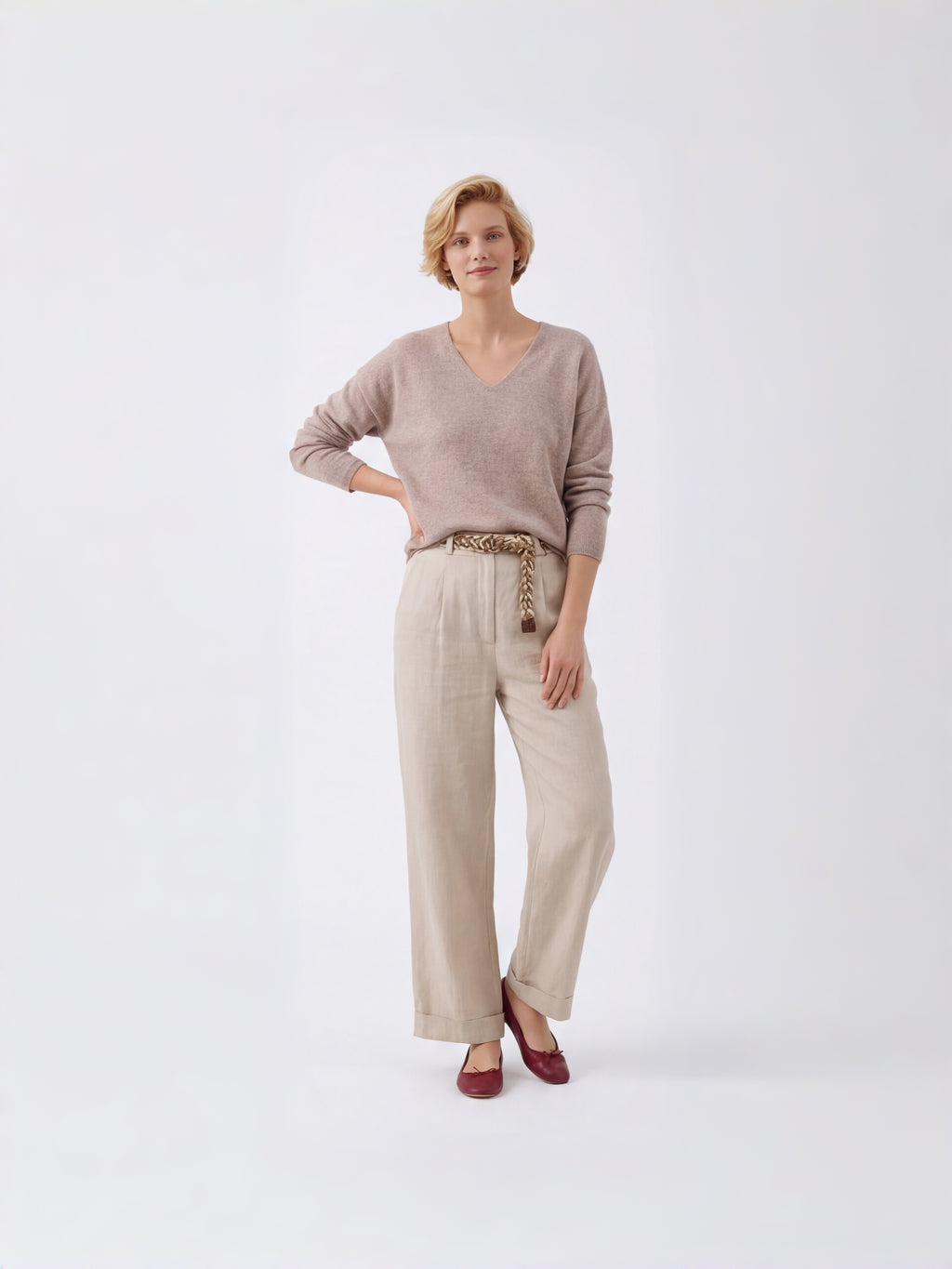 Wool Natural V-Neck Knit Jumper