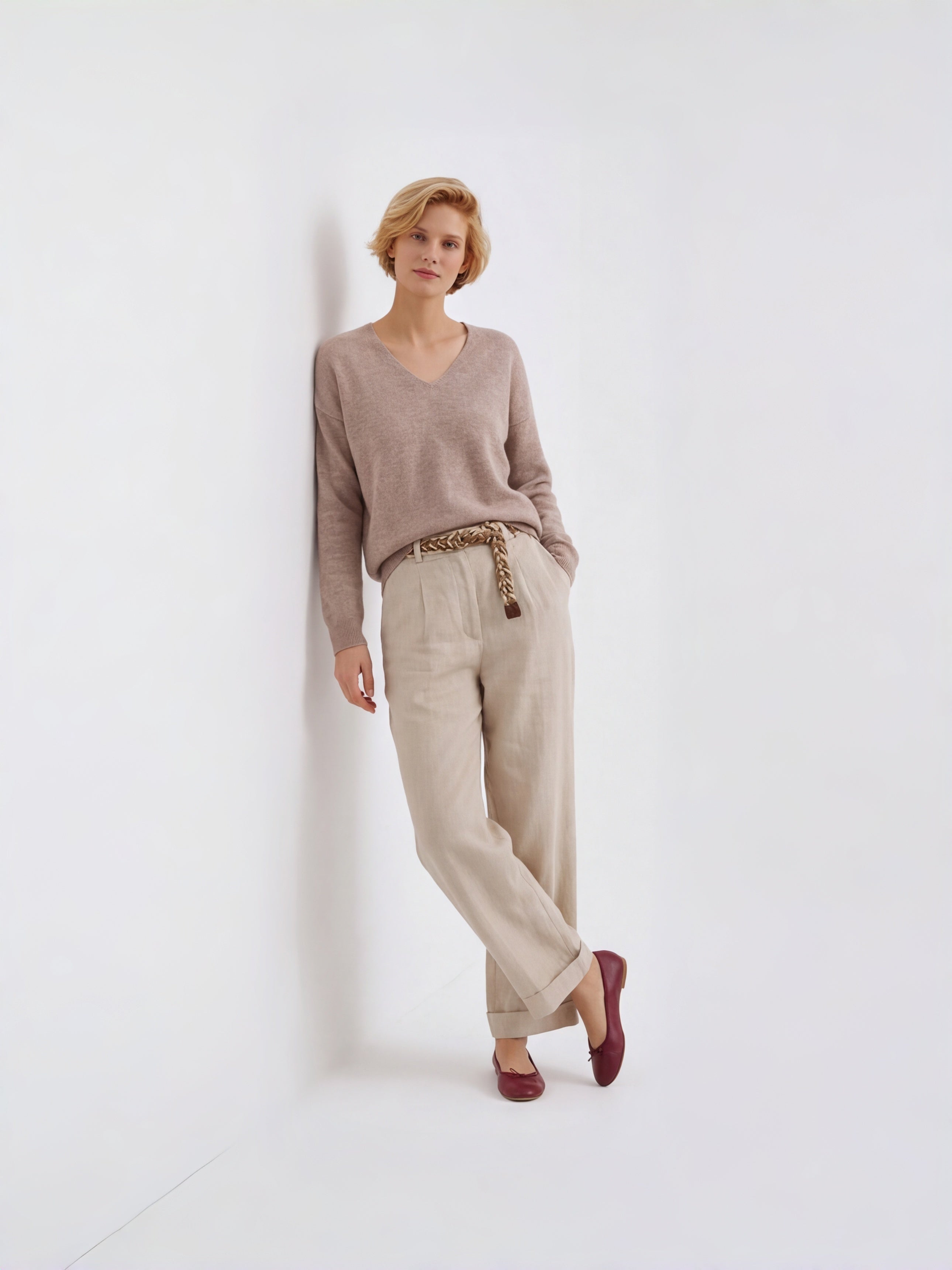 Wool Natural V-Neck Knit Jumper