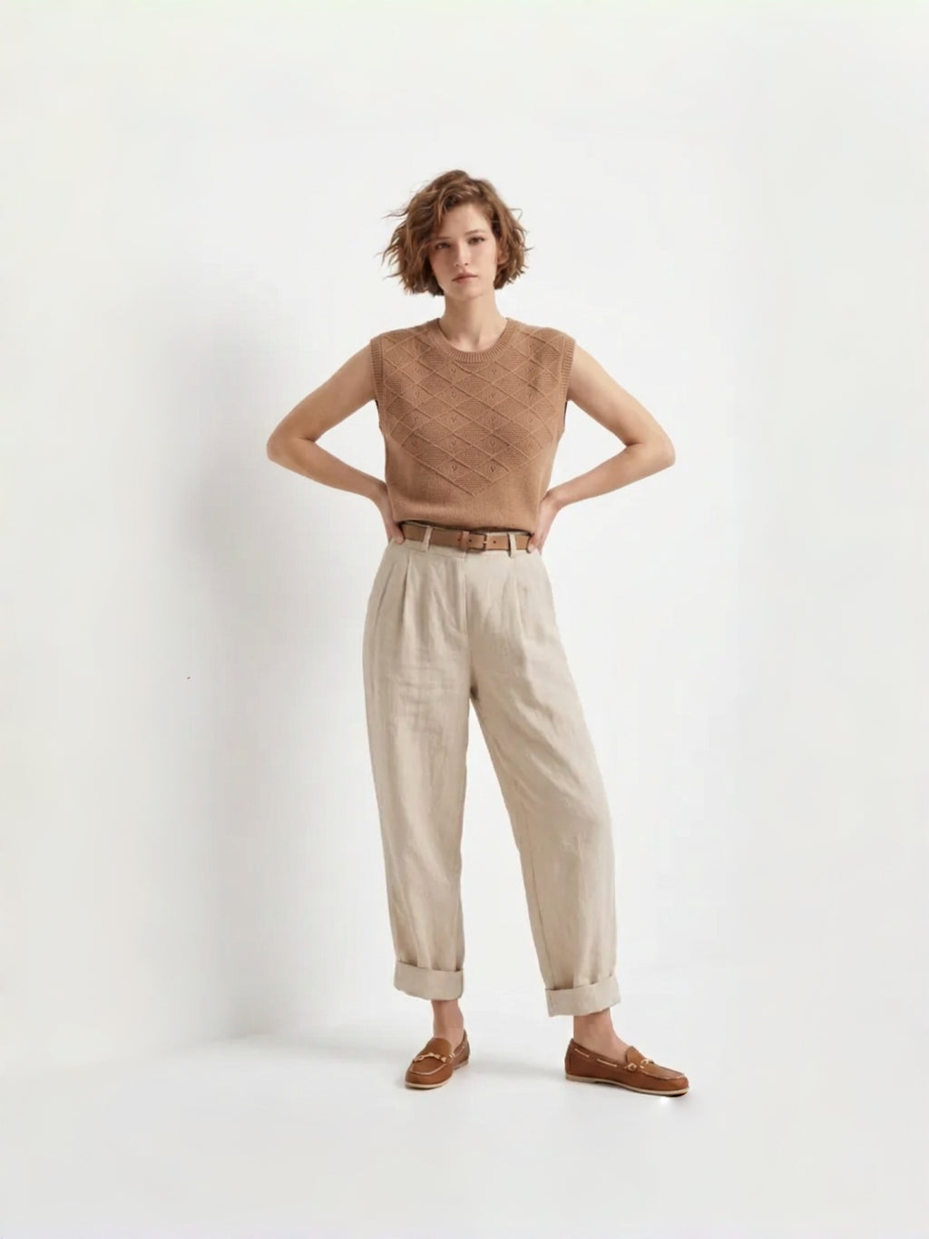 Classic Brown Cable Knit Vest